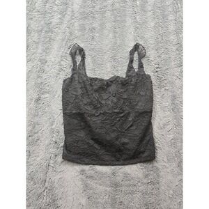 PinkmStyle Womens Black Floral Lace Camisole Cropped Tank Top XL